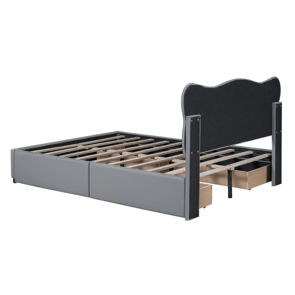 White Upholstered Queen Bed with 4 Drawers B303