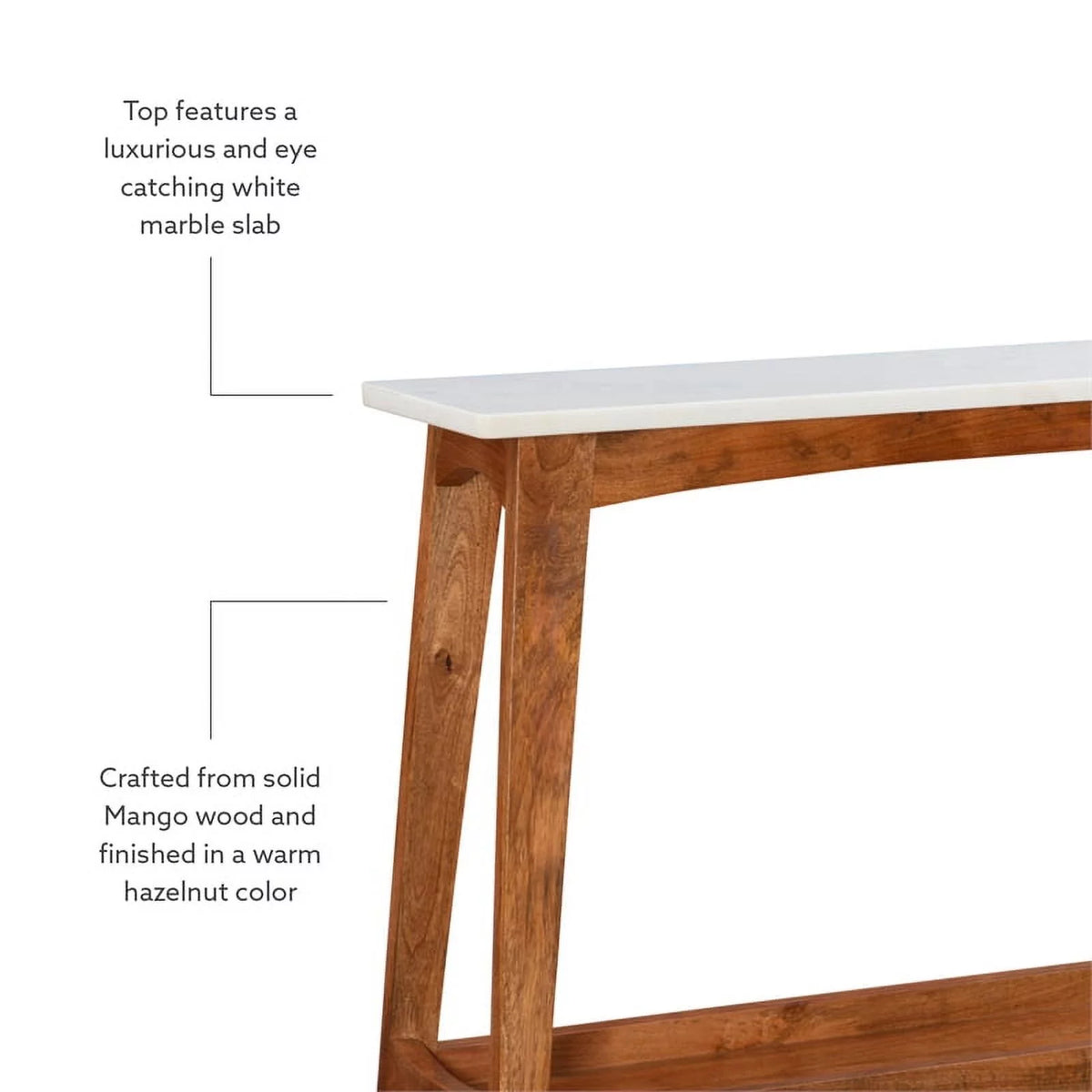 Brown Mango Wood and Marble Console Table E195