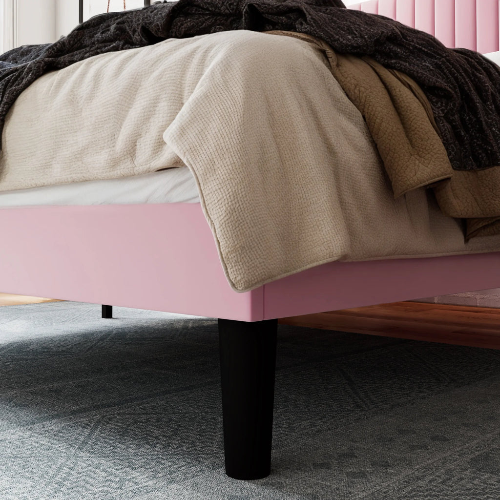 Queen Size Velvet Upholstered Platform Bed Frame Y714365