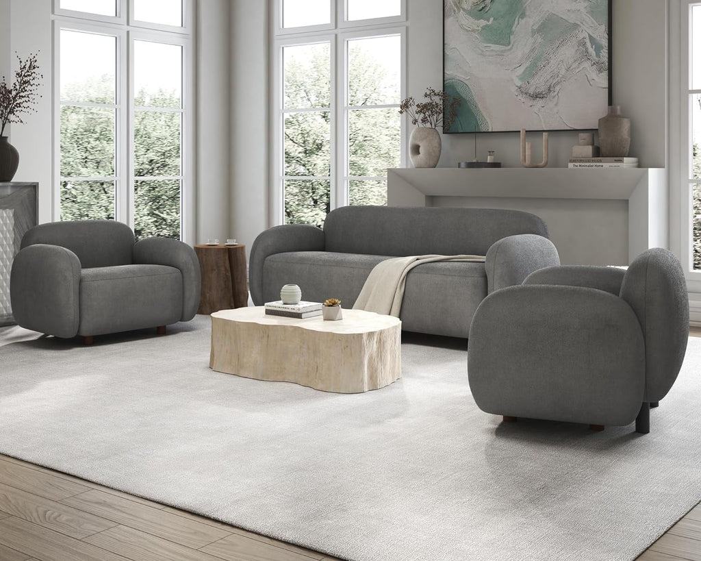 Boucle Sofa 3 Piece Set Grey T31713