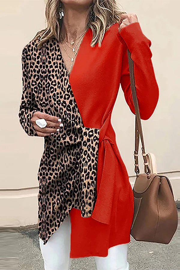 Leopard Patchwork V Neck Outerwear N714