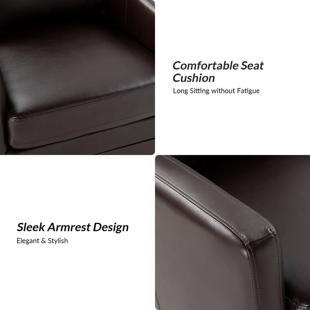 Brown Faux Leather Swivel Barrel Accent Chair with Metal Base R78135