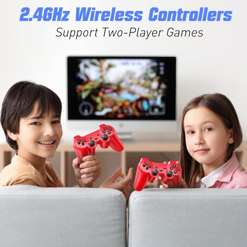 Wireless Retro Game Console with 25000+ Built-in Games, 4K HDMI Output, 2.4GHz Wireless Controller (Red) V513555