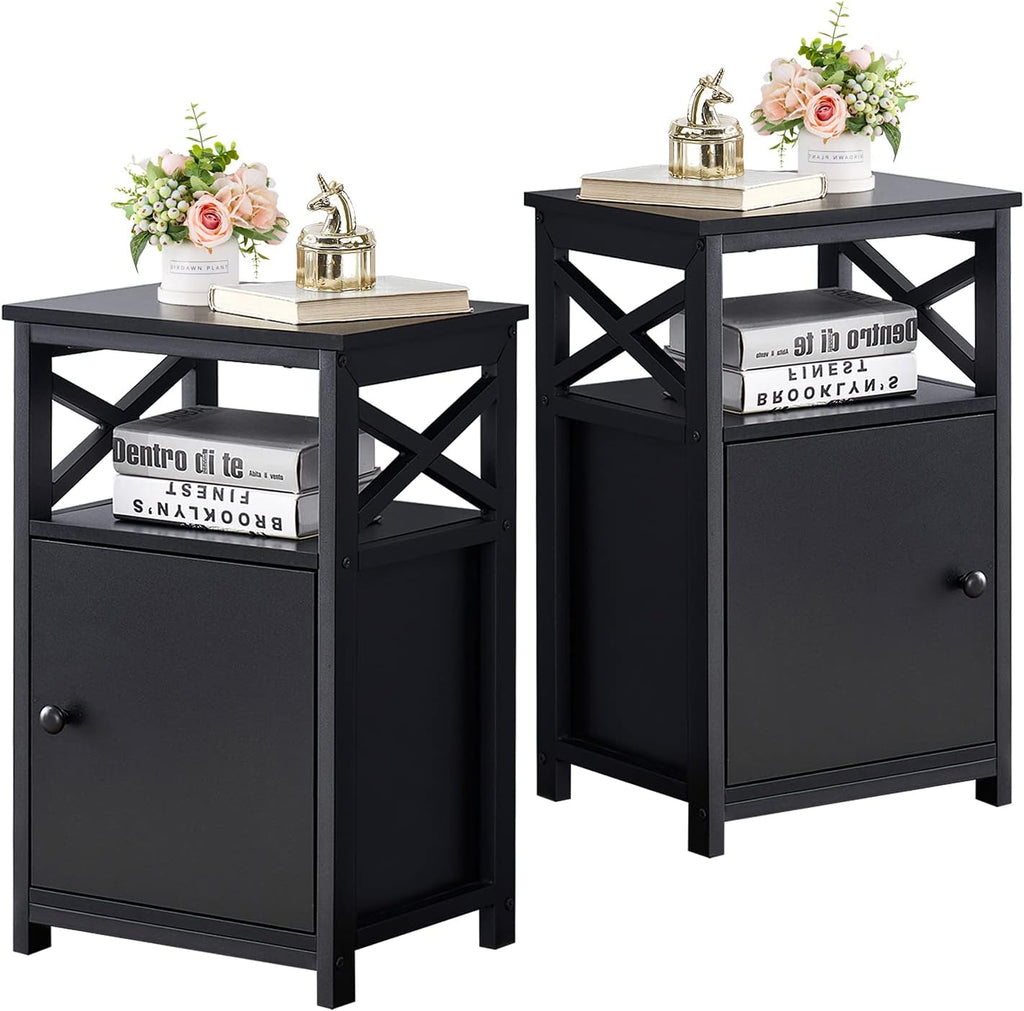 White Set of 2 Night Stand Side Table with Storage Cabinet M79132