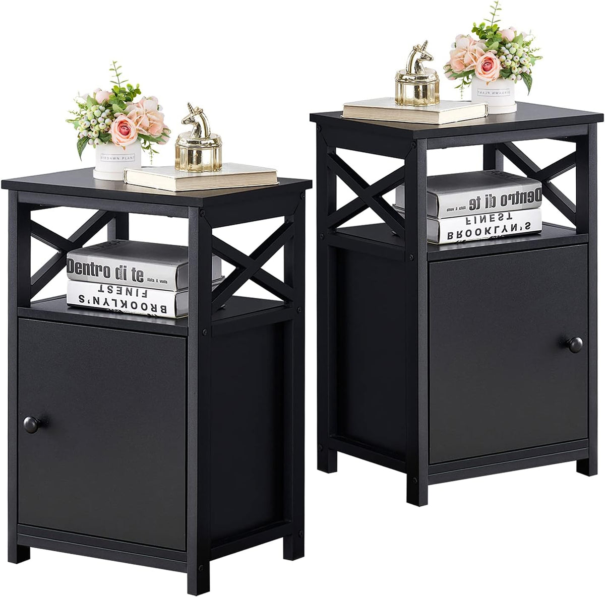 White Set of 2 Night Stand Side Table with Storage Cabinet M79132
