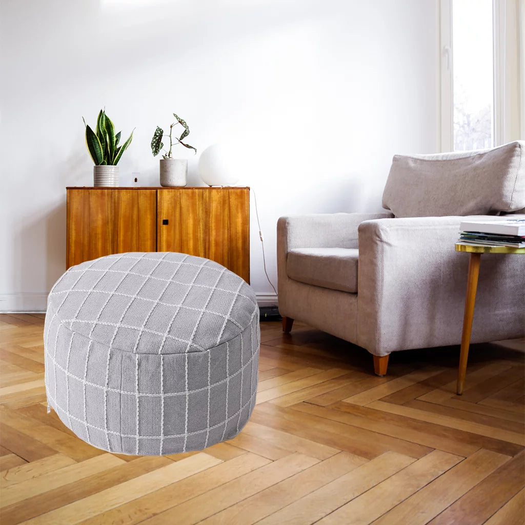 Gray Ottoman Pouffe Cover Foot Stool Cubes M5465
