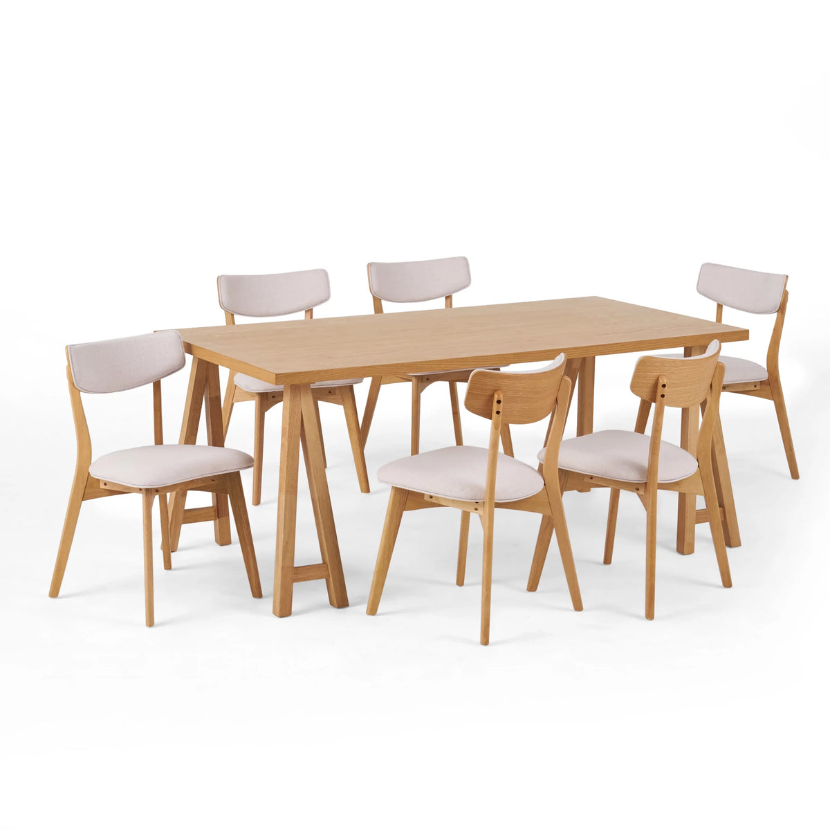 Light Beige Natural Oak Rubberwood Dining Set K7096