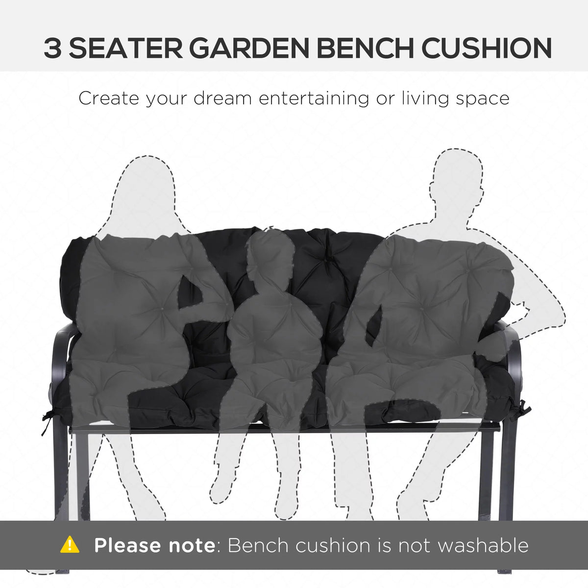 Black 3 Seater Outdoor Bench Swing Chair Replacement Cushions F636768