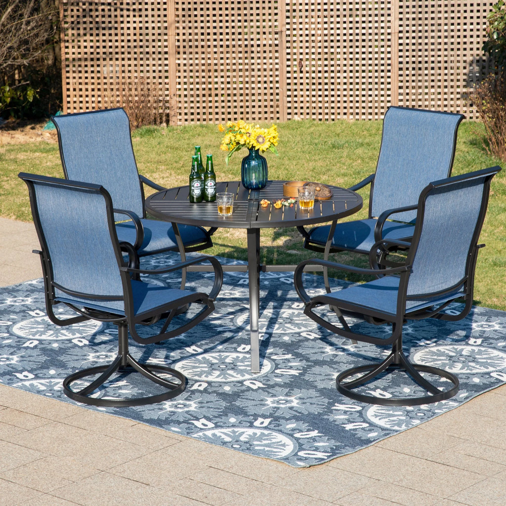5-Piece Outdoor Patio Dining Set with Swivel Chairs & Round Table K741