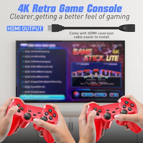 Wireless Retro Game Console with 25000+ Built-in Games, 4K HDMI Output, 2.4GHz Wireless Controller (Red) V513555