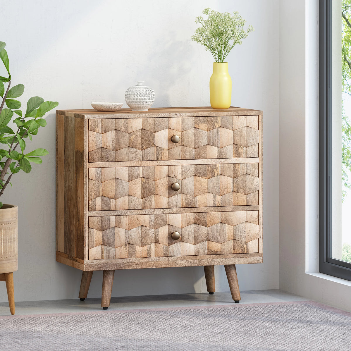 Handmade Mango Wood 3 Drawer Chest P757360