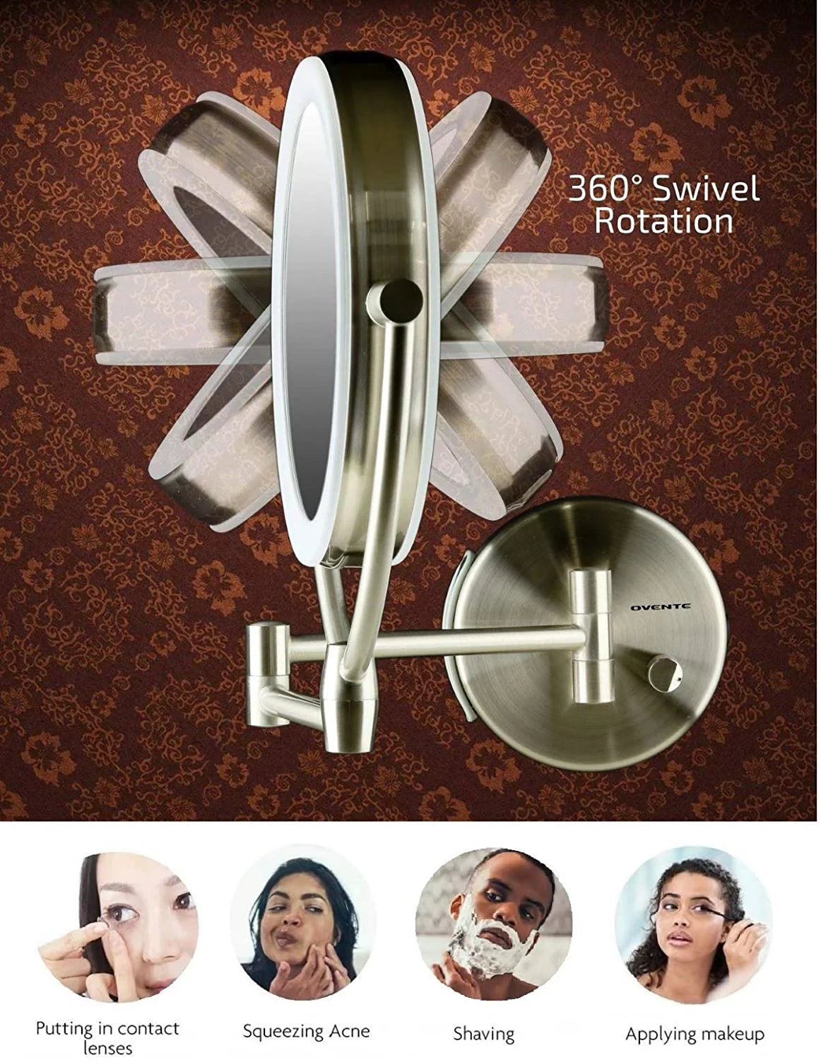 7.5" Lighted Wall Mount Double Sided Makeup Mirror 1X & 10X Magnifier B19877