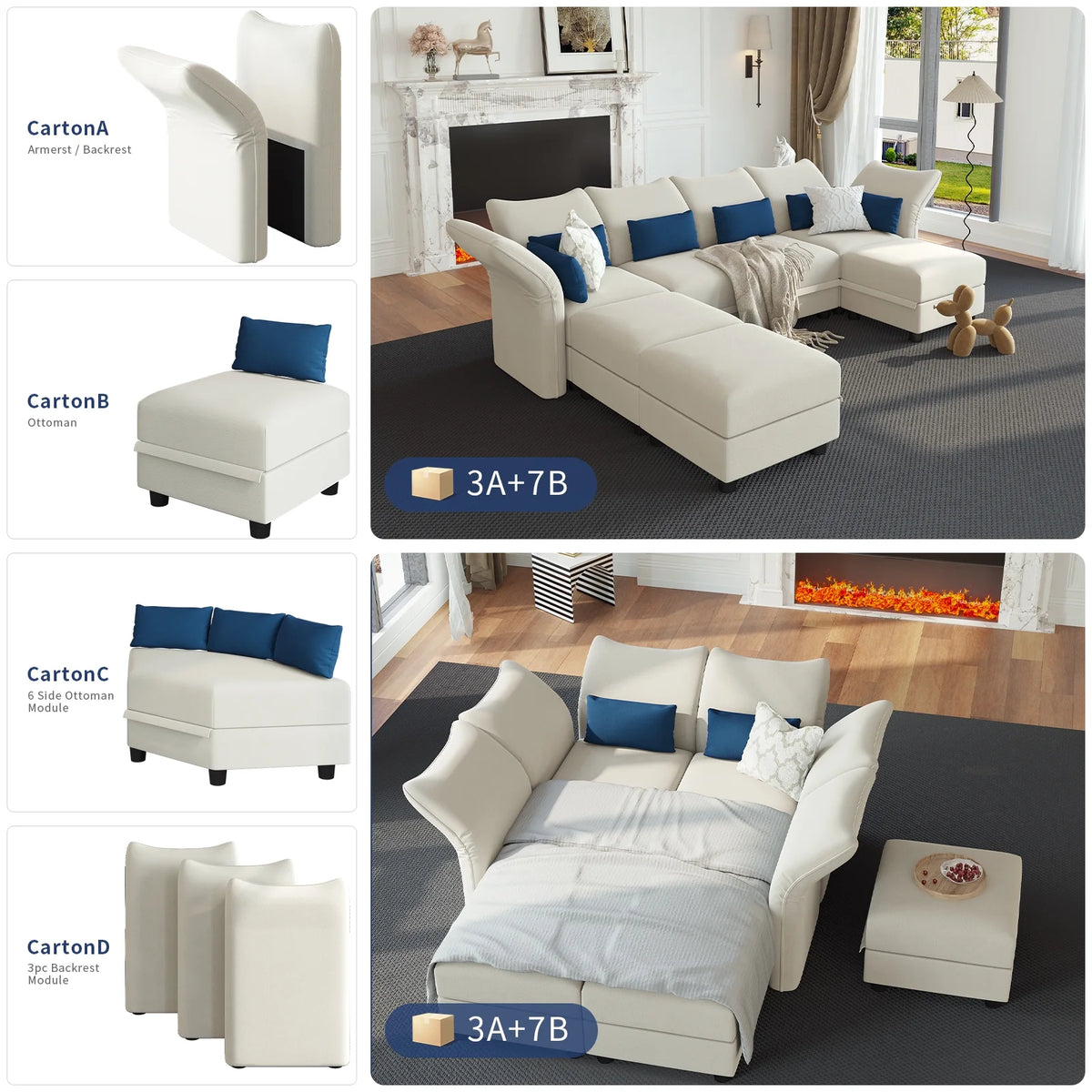 6-Seater Velvet U Shaped Modular Sectional Sofa with Storage Chaise G7055