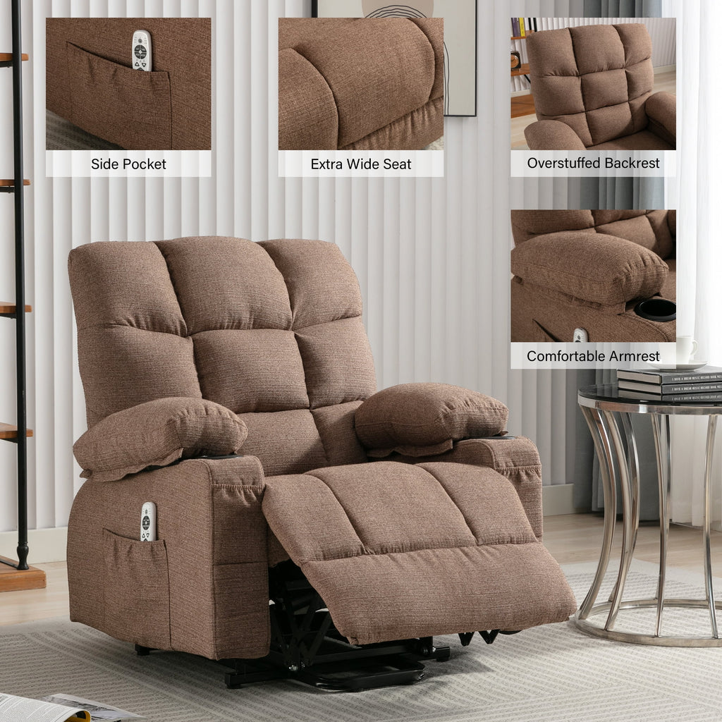 Brown Power Lift Recliner Chair with Massage and Heating O253608