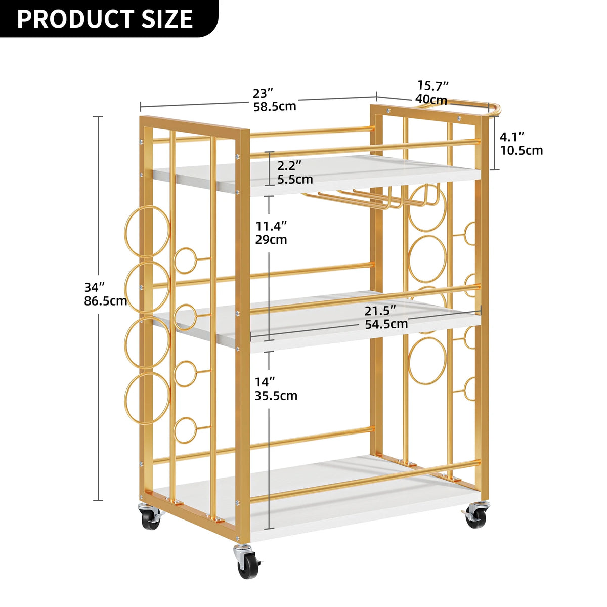 Wine Bar Cart with Wine Rack and Glass Holders B3498
