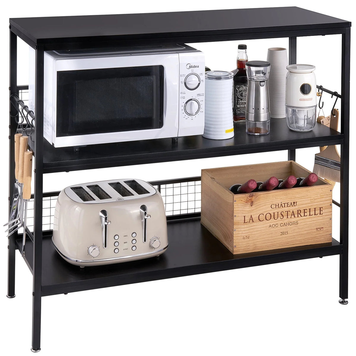 Rolling Kitchen Storage Cart with 3-Tier Shelves and 10 Hooks M379467