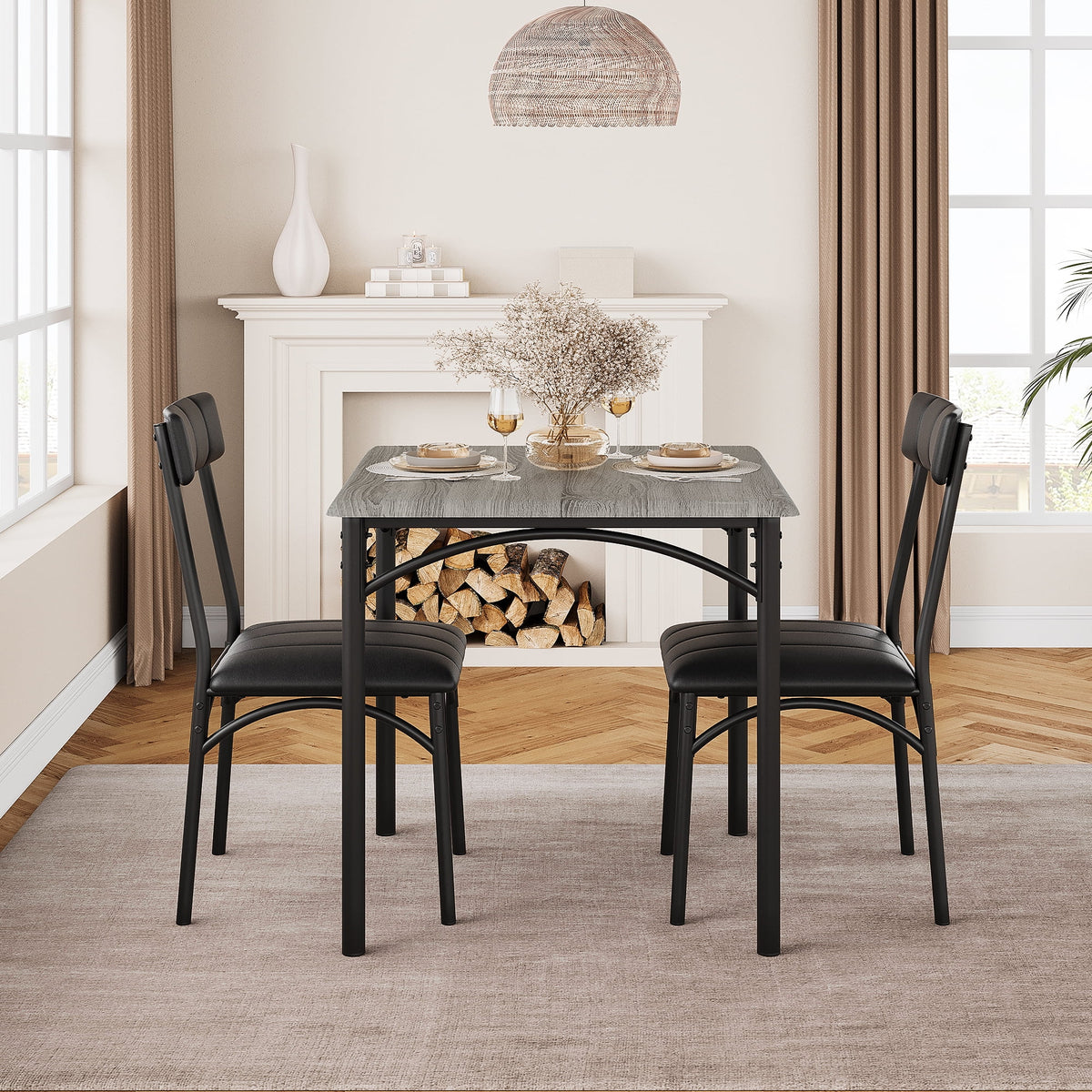 3 Piece Square Dining Table Set with 2 Upholstered Chairs M556