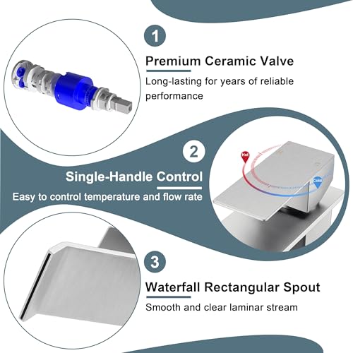 Brushed Nickel Single Handle Waterfall Bathroom Sink Faucet with Pop-up Drain K8869