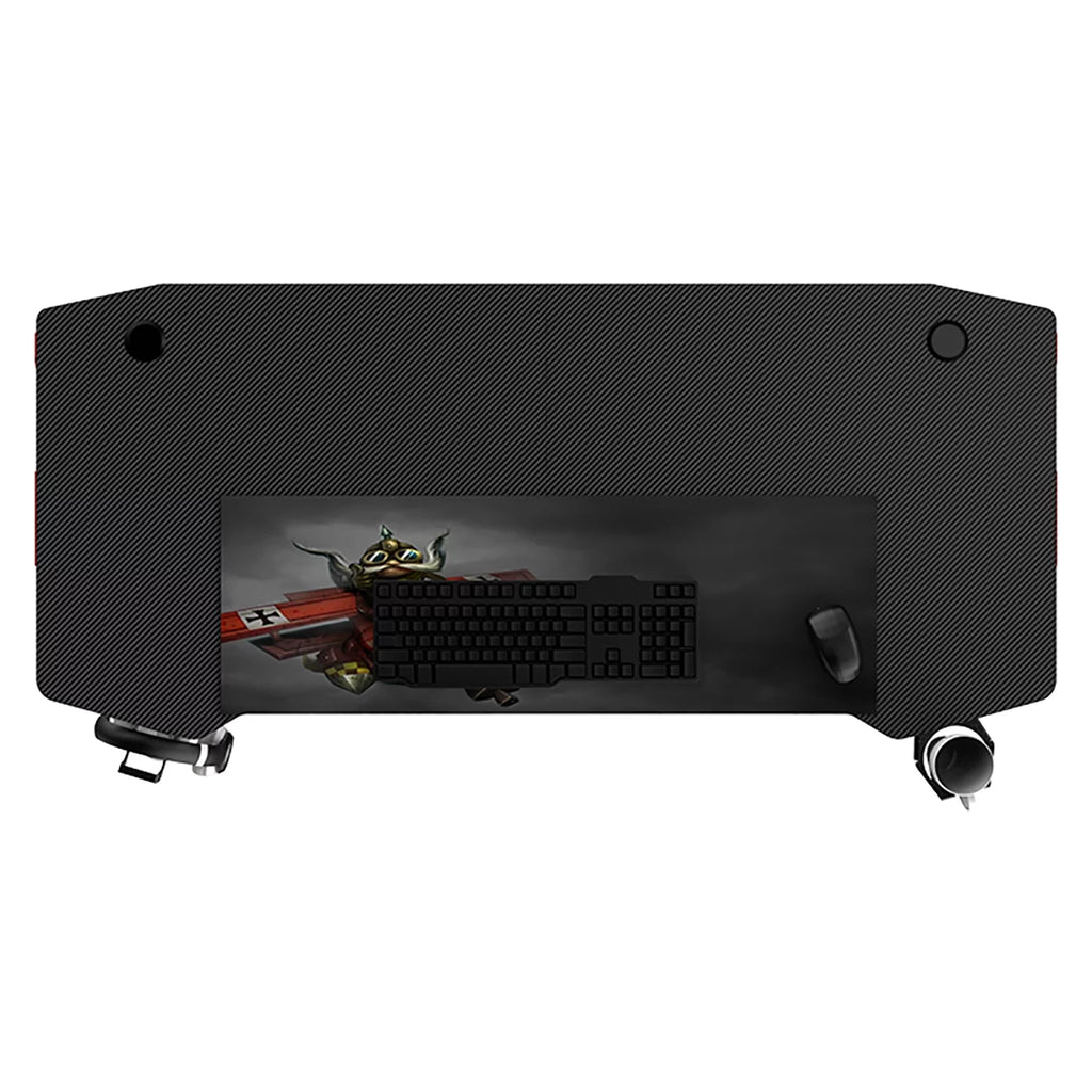 Gaming Desk Computer Desk Table with Headphone Holder, Cup Holder, Black Panel, Mouse Pad G969