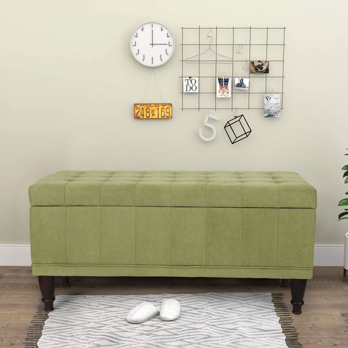 Green Upholstered Storage Ottoman Bench U440