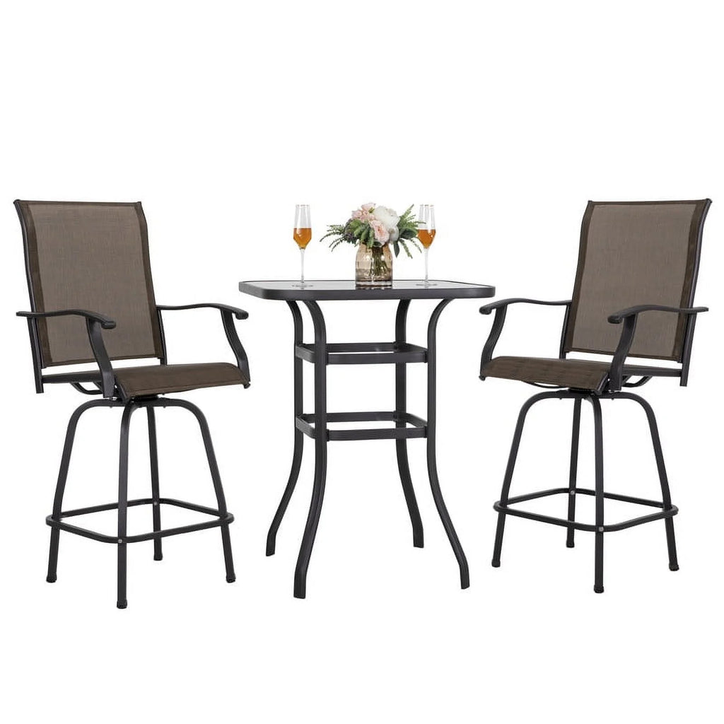 3 Pc Brown Outdoor Bar Height Swivel Bistro Set B663770