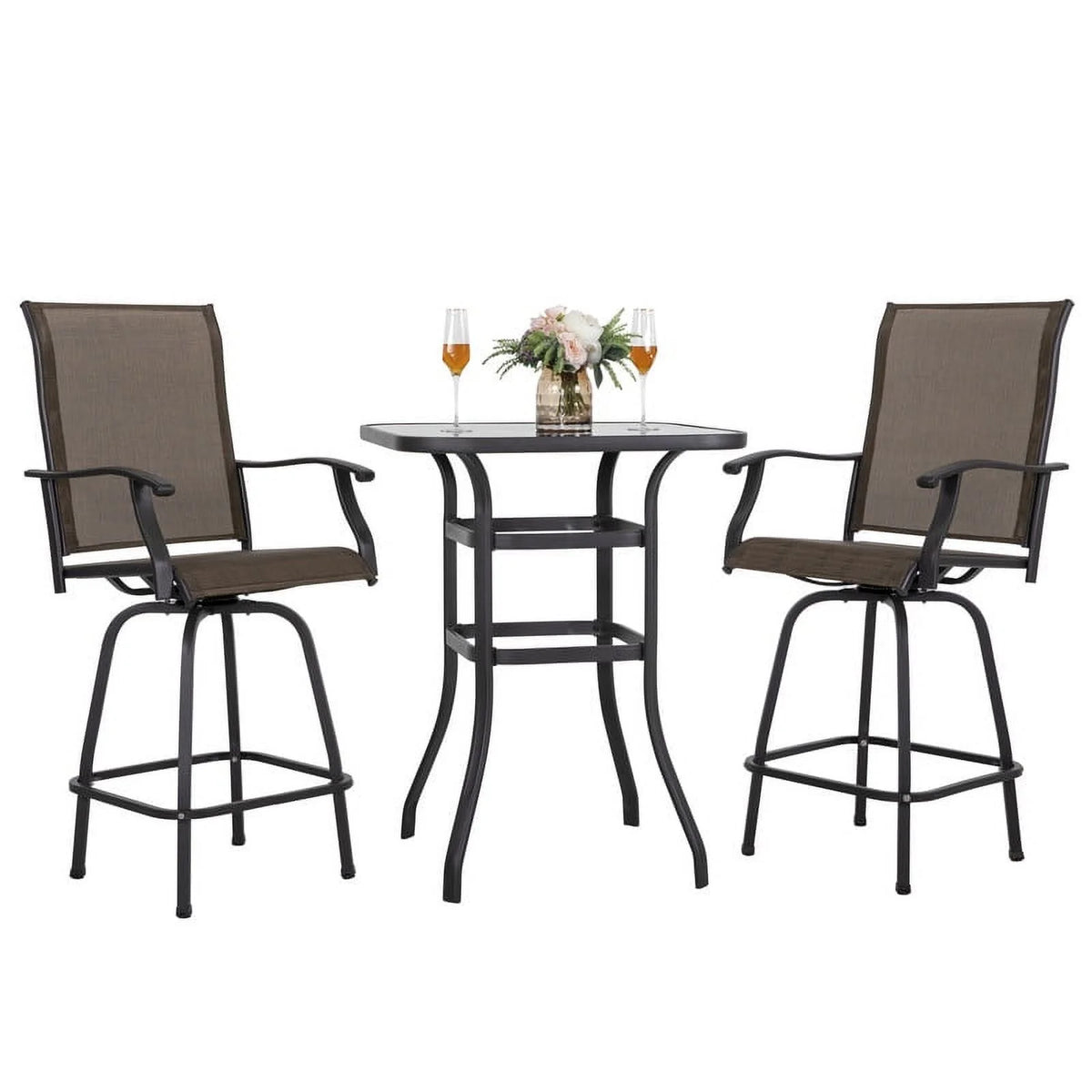 3 Pc Brown Outdoor Bar Height Swivel Bistro Set B663770
