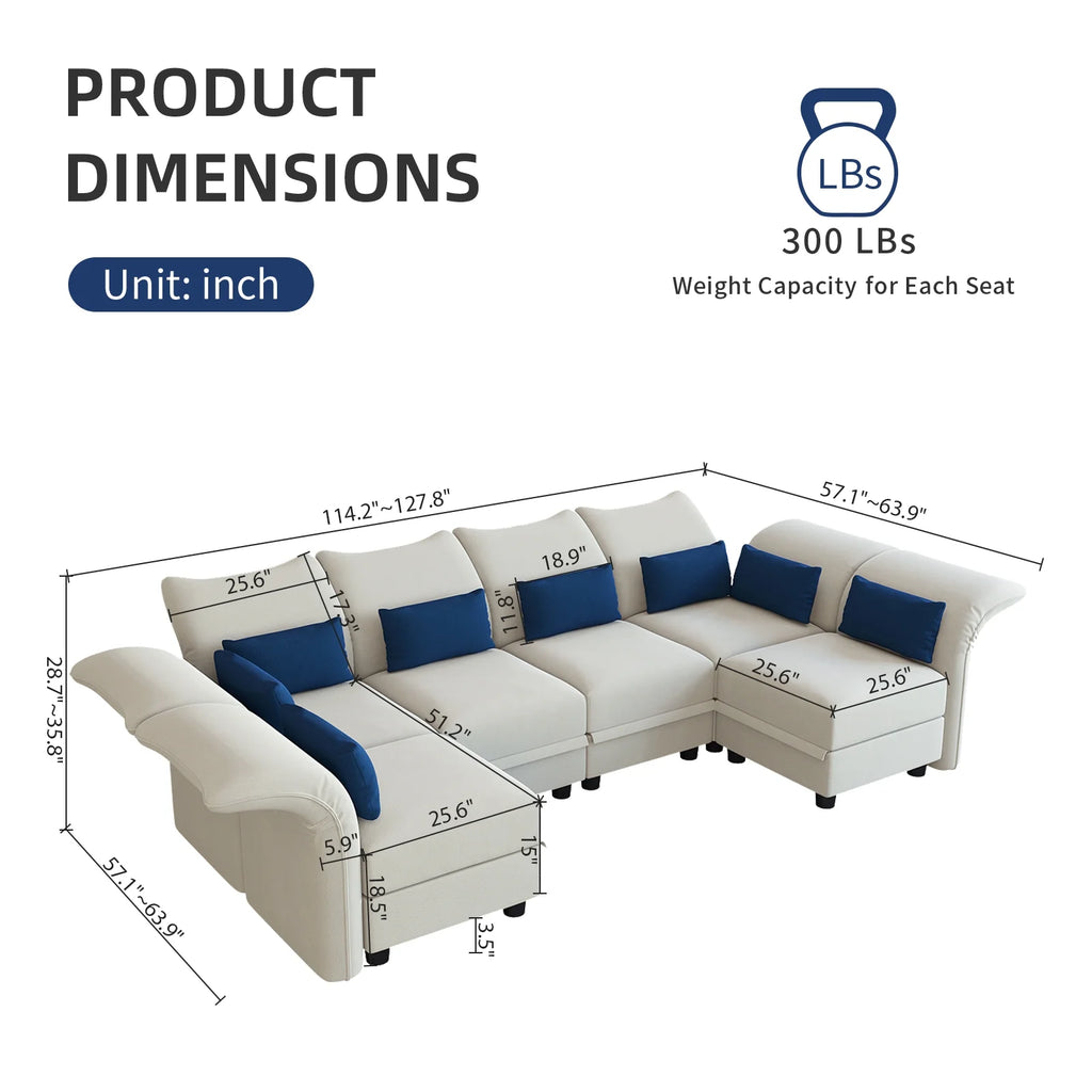 6-Seater Velvet U Shaped Modular Sectional Sofa with Storage Chaise G7055