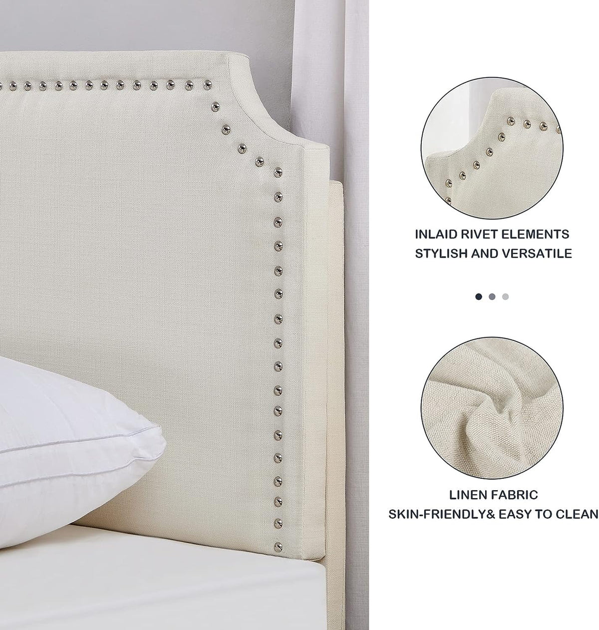 Full Size Linen Fabric Upholstered Platform Bed with Adjustable Headboard M415