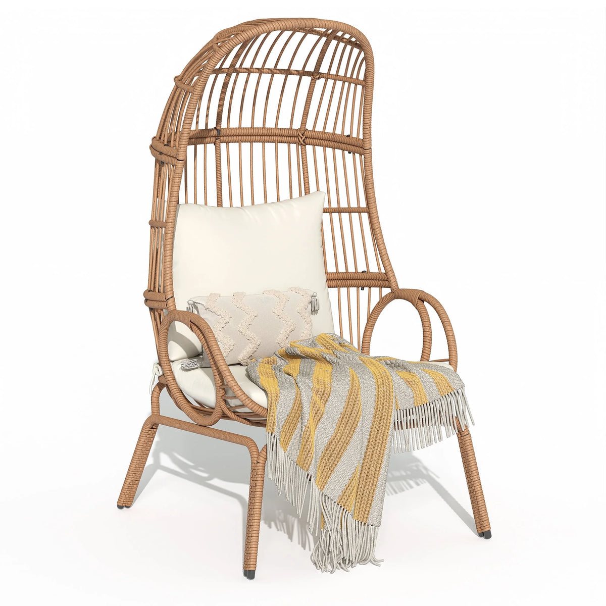 Oversized Wicker Egg Chair with Stand and Cushions M696