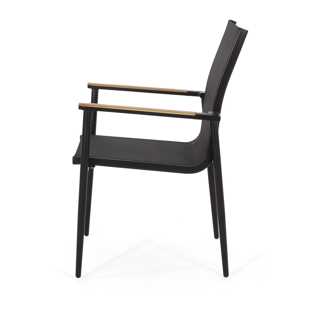 Black and Teak 5 Piece Mesh and Acacia Wood Dining Set E9996