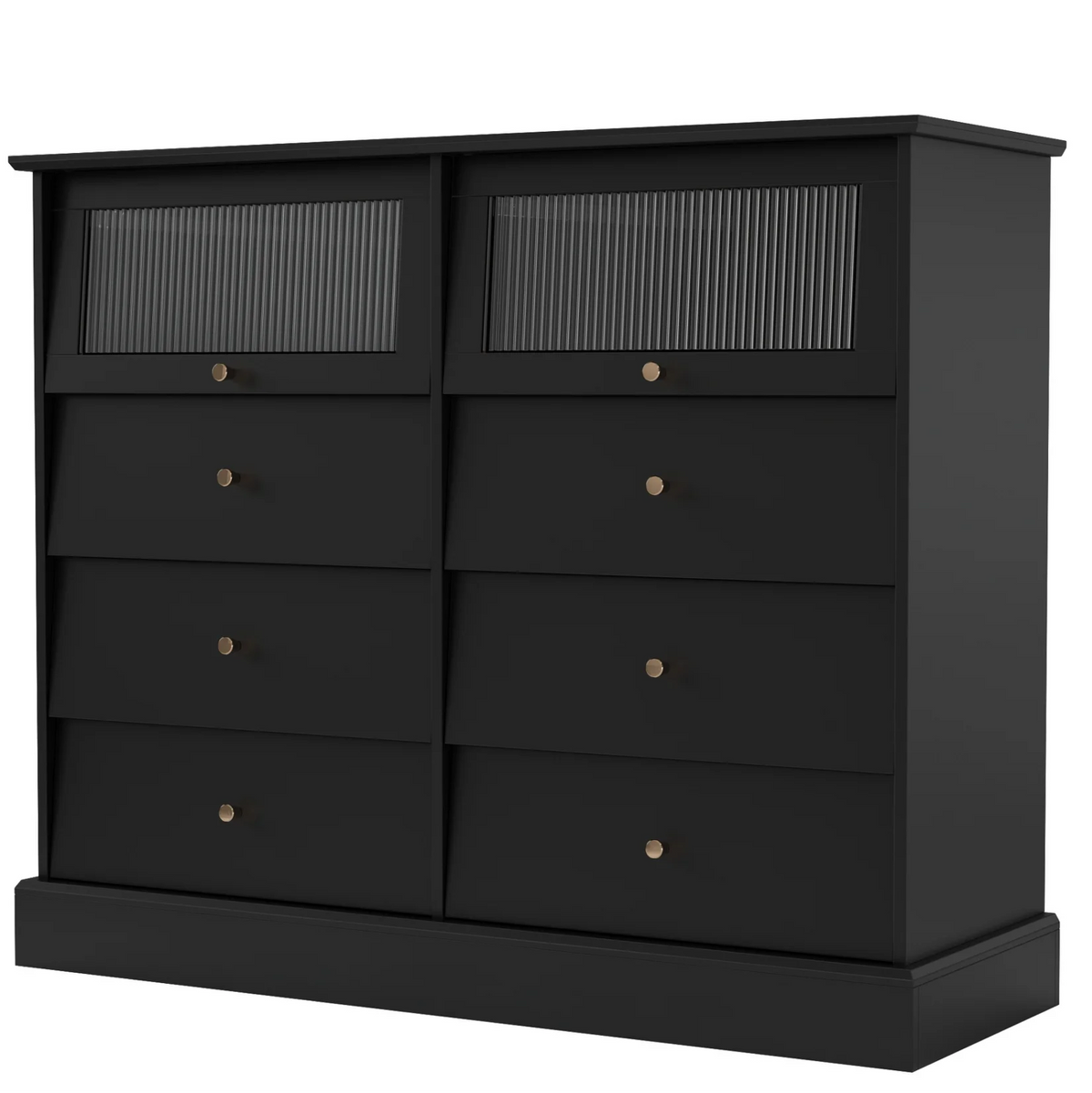 Black 8 Drawer Glass Door Wood Dresser P7564