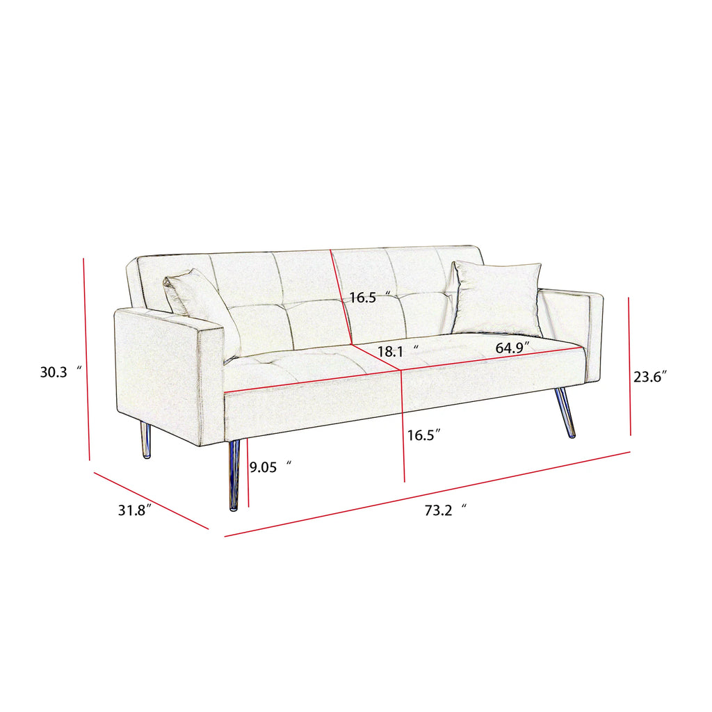 Gray Velvet Convertible Sofa Bed with 2 Pillows K765149