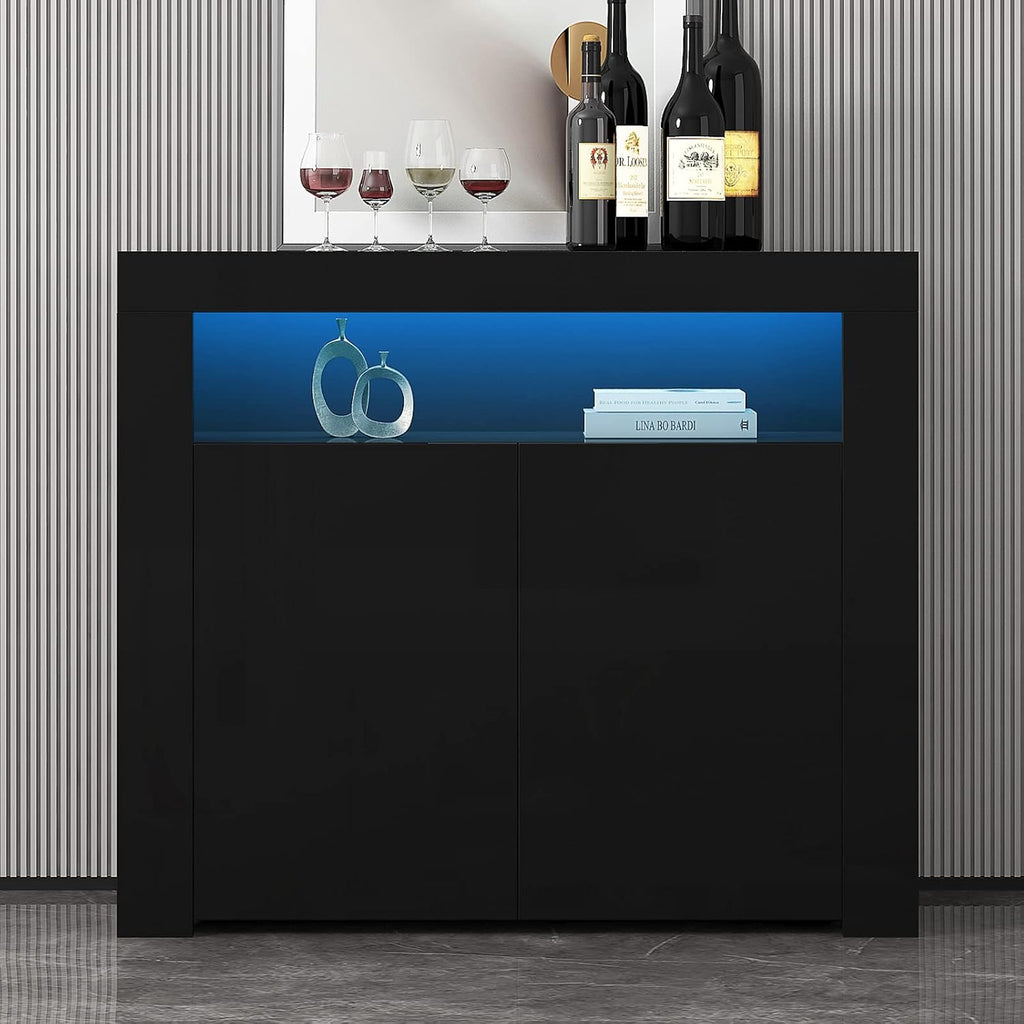 Black High Gloss Sideboard Buffet with Storage Cabinet & LED Lights K228898