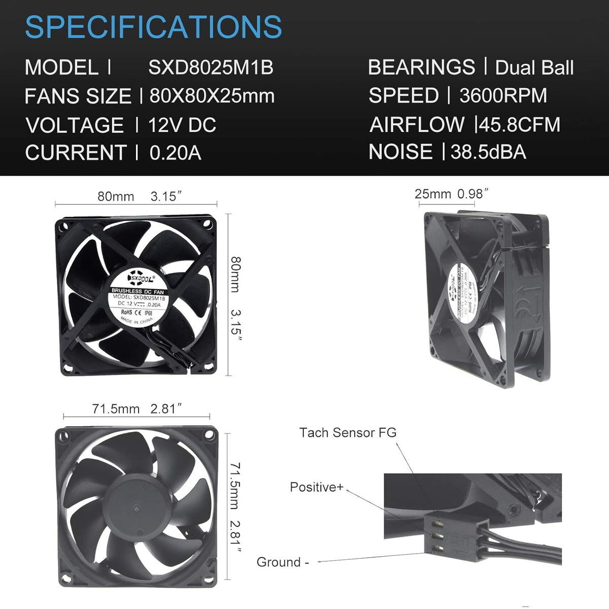 80mm DC 12V Waterproof Cooling Fan N5465