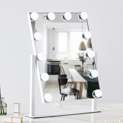 White Hollywood Vanity Mirror with 12 Dimmable Bulbs Z600386