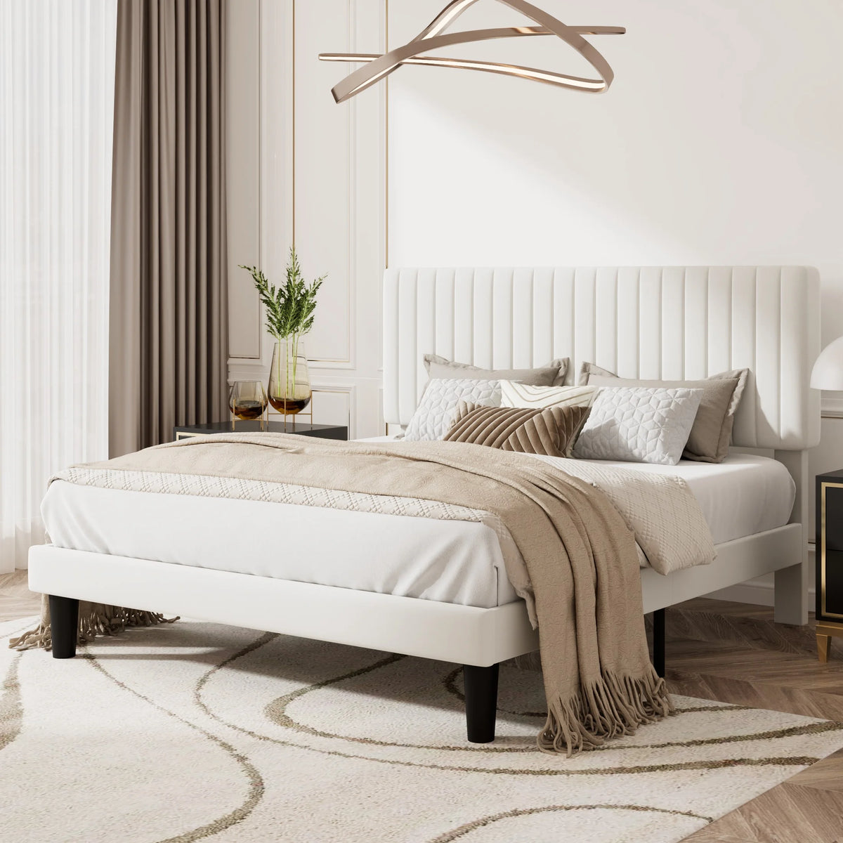 Queen Size Black Velvet Upholstered Platform Bed Frame A54442