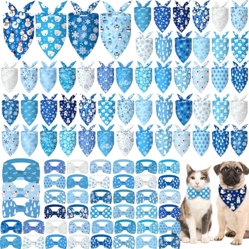 100 Pcs Christmas Dog Bandanas and Collar Bow Ties Set F762180