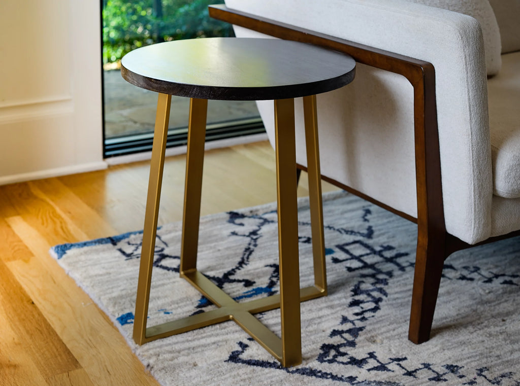 Black Wood Round Side Table D379806