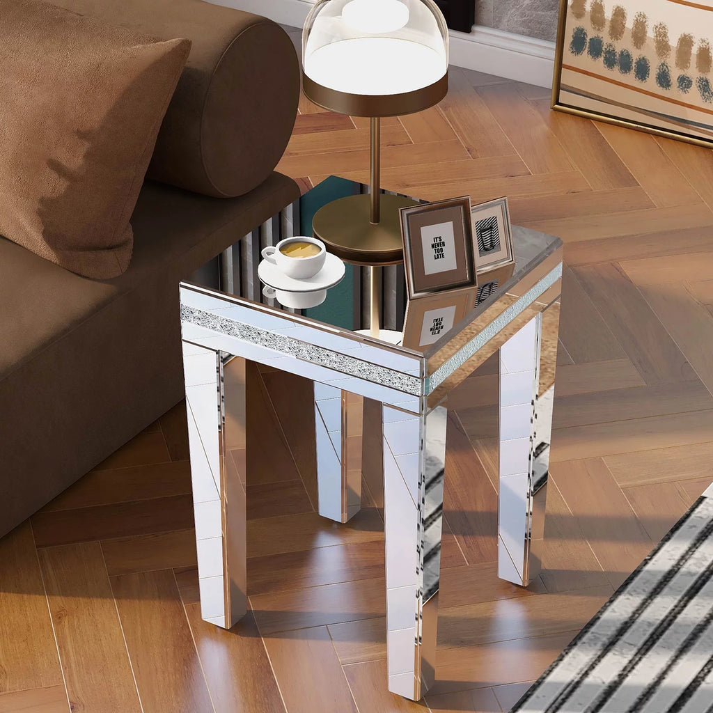 Glass Mirrored Side Table with Adjustable Height Legs M794956