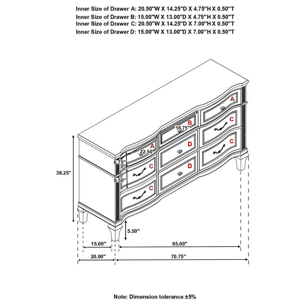 9 Drawer Silver Oak Dresser F607543