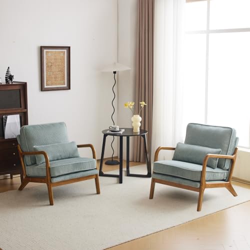 Teal Corduroy Upholstered Accent Chair with Pillow K7197
