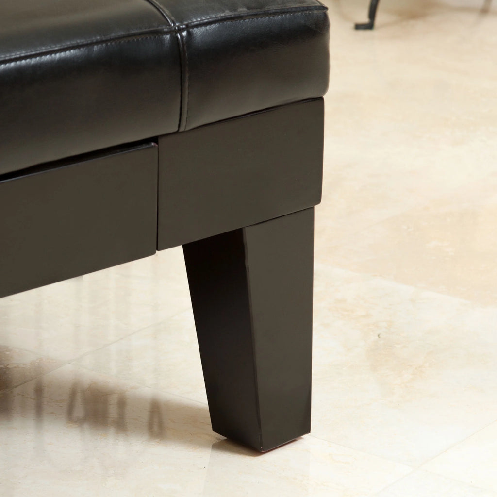 Black and Dark Brown Bonded Leather Tufted Ottoman T128748
