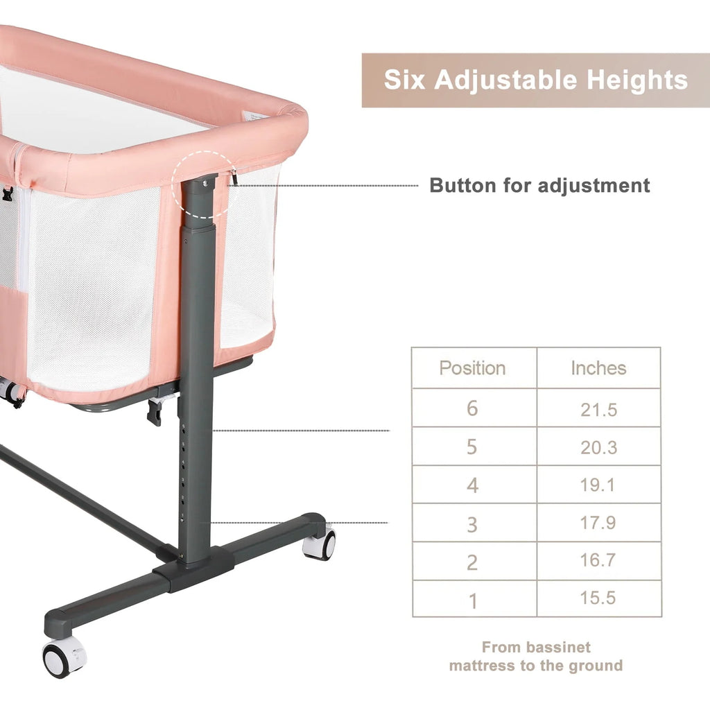Baby Bassinet with Wheels Adjustable Bedside Sleeper Grey G125
