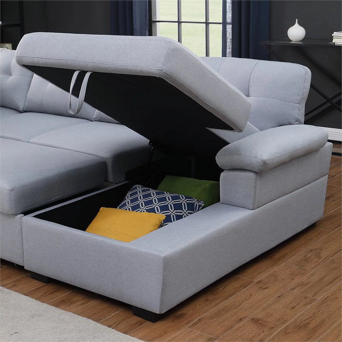 5-Seat Fabric Sleeper Sectional Sofa with Storage Z369