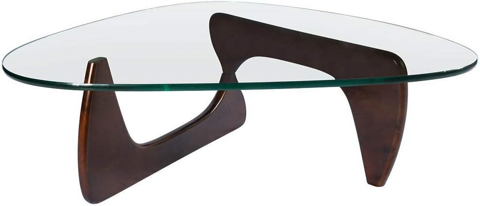 Triangle Glass Coffee Table with Solid Wood Base J6321