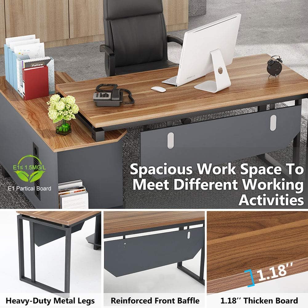 55 Inch L-Shaped Desk with File Cabinet K765