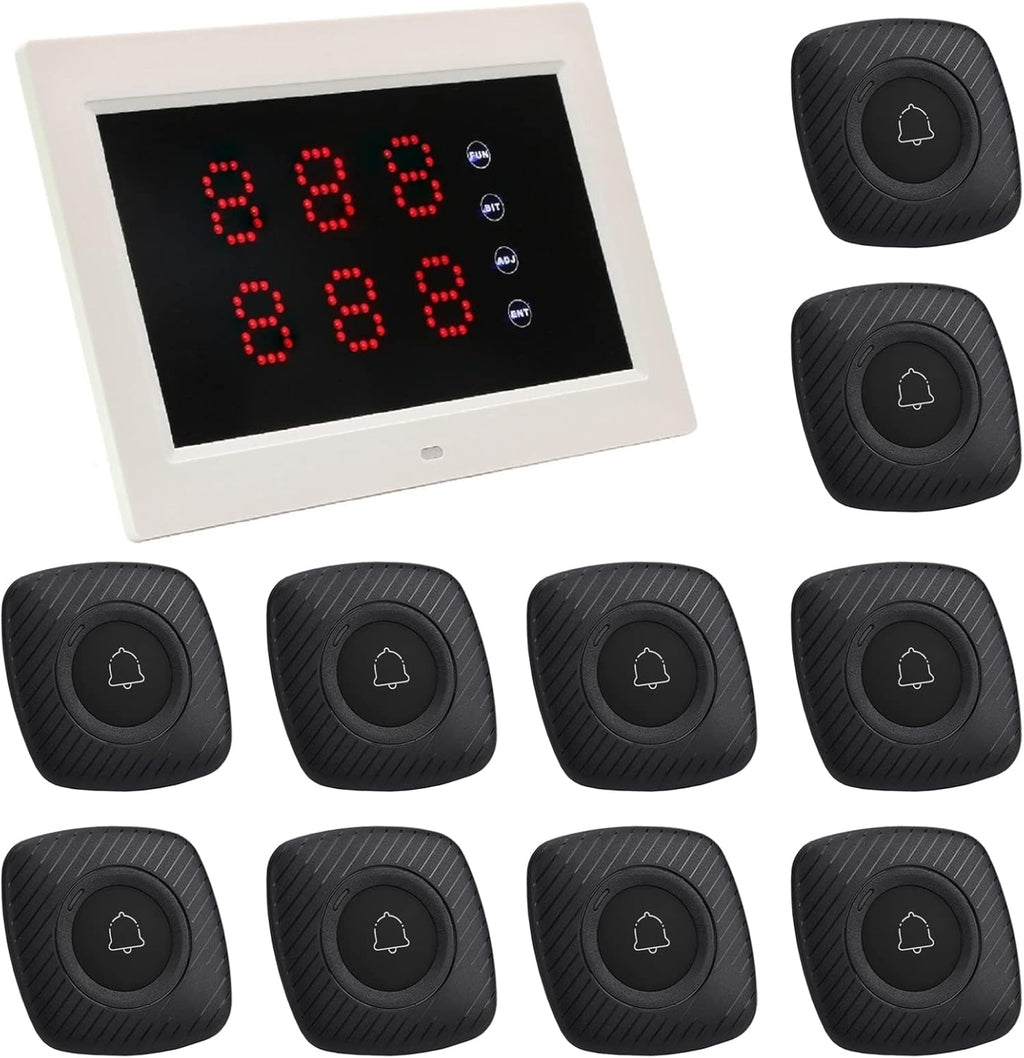 Wireless Calling System with 1 Number Display and 10 Waterproof Call Buttons I3928