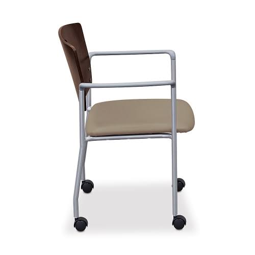 Standard Chair with Arms and Casters Cherry Wood Back Taupe Vinyl Seat Black Frame G500882