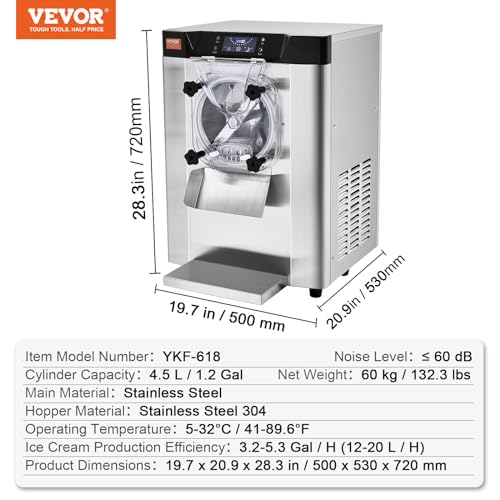Commercial Ice Cream Machine 1400W 20/5.3 Gph Hard Serve with LED Display V506194