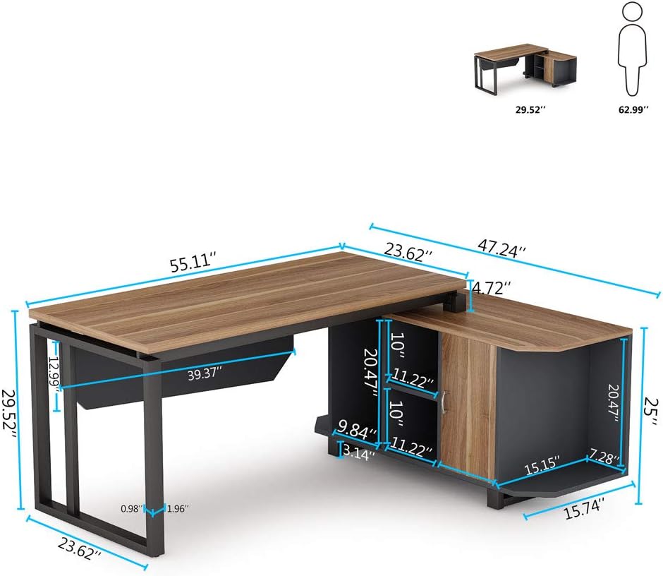 55 Inch L-Shaped Desk with File Cabinet K765